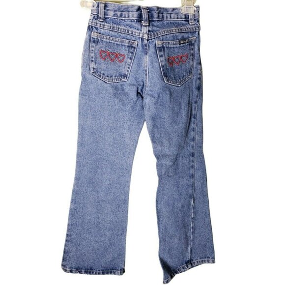 SQZ Jeans Kids Girls Size 8 Embroidered Heart Pockets Blue VTG Cotton Flare - Picture 2 of 5